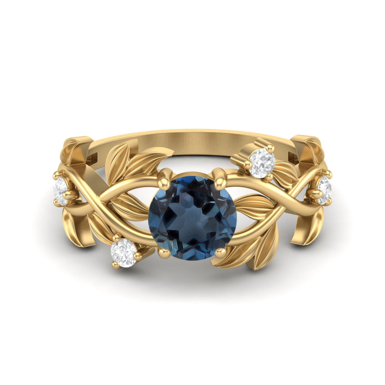 

6MM Round London Blue Topaz Gemstone 925 Sterling Silver Gold Plated Solitaire Ring 12 жовтий