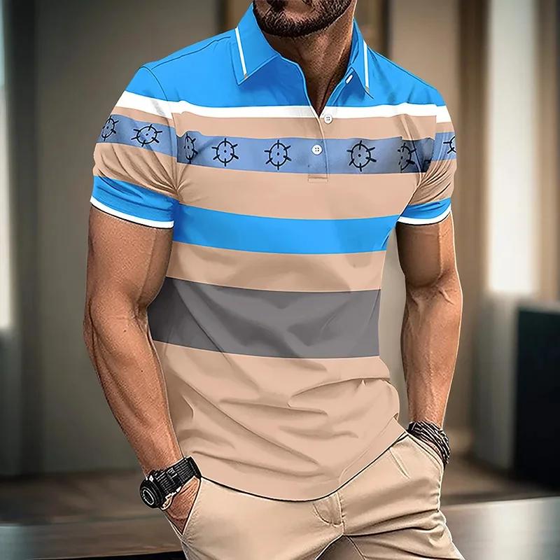 Casual Striped Short Sleeve Polo Shirt for Men, Ideal for Daily Wear