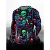 Spring and Autumn Round Neck Halloween Fun Horror Pattern 3D Printed Top Fashionable Casual Long Sleeved Men's T-shirts