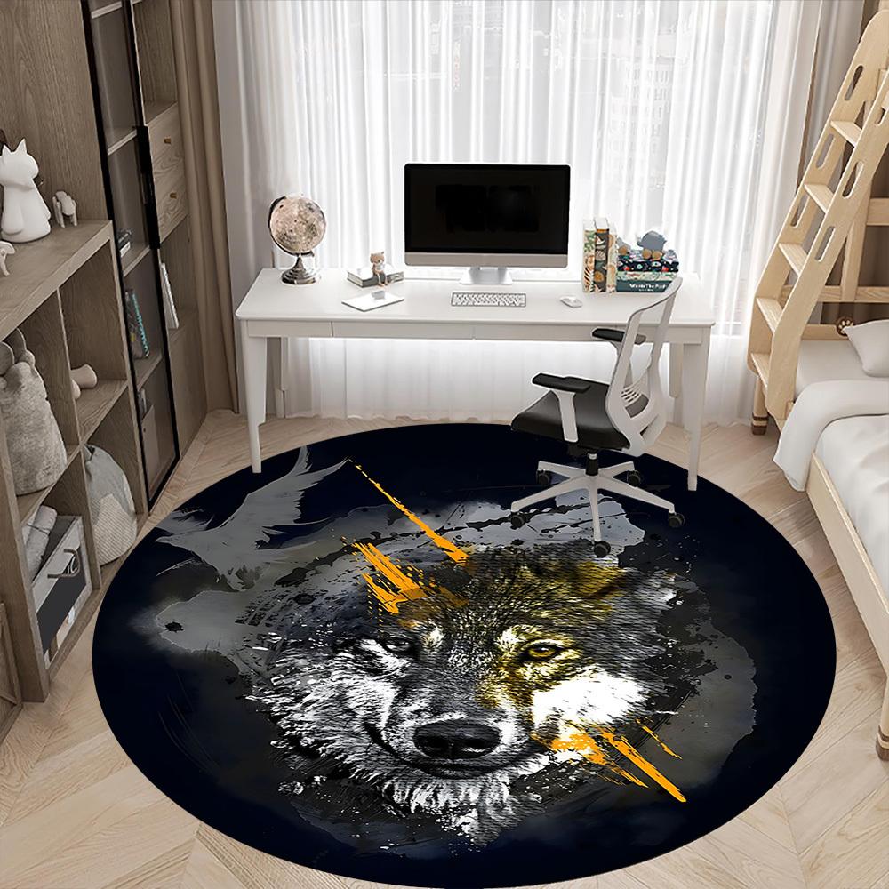 1pc Wolf Spirit Office Round Area Rug, Under Office Chairs Bedroom Living Room Home Decor, Room Deco