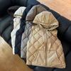 Thin Down Jacket Vest Women's Short Casual Fashion Rhombus Simple Drawstring Hooded Vest Vest Vest Tide