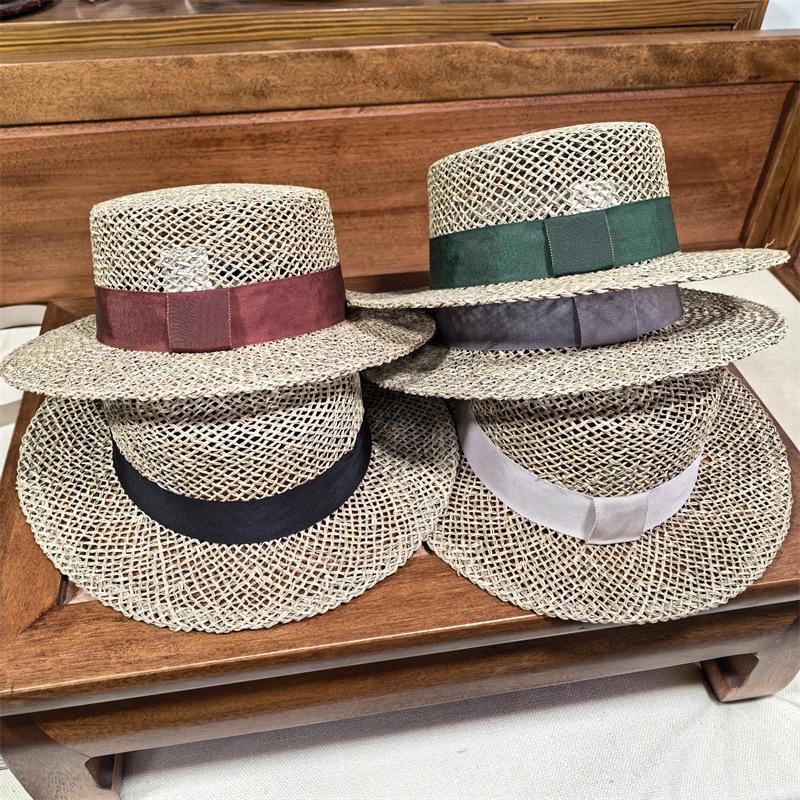 Straw hat summer hollow salty grass sun hat fashion ingenuity handmade grass all over outdoor styling top hat flat top