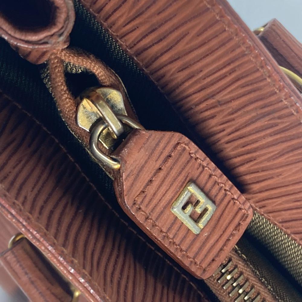 Fendi Vintage FF Logo Tote Bag Shoulder Bag Hand Bag Leather Brown