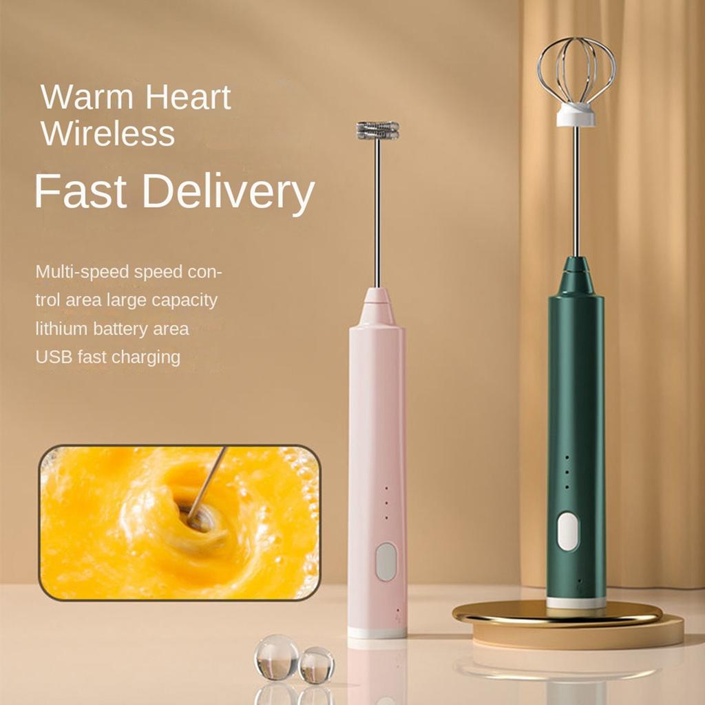 Electric Whisk USB Recharge Three Speed Kitchen Cooking Tool Bubbler Egg Cream Sauce Stirrer Handheld Milk Frother Pink