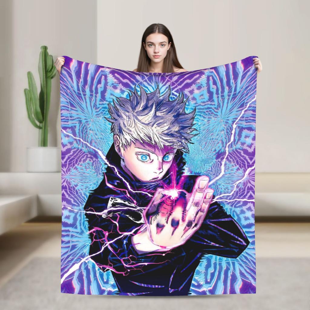 Super Soft BlanketKids Travel Gojo Satoru Jujutsu Kaisen Throw Blanket Flannel Bedspread For Couch Chair Sofa Bed Cover