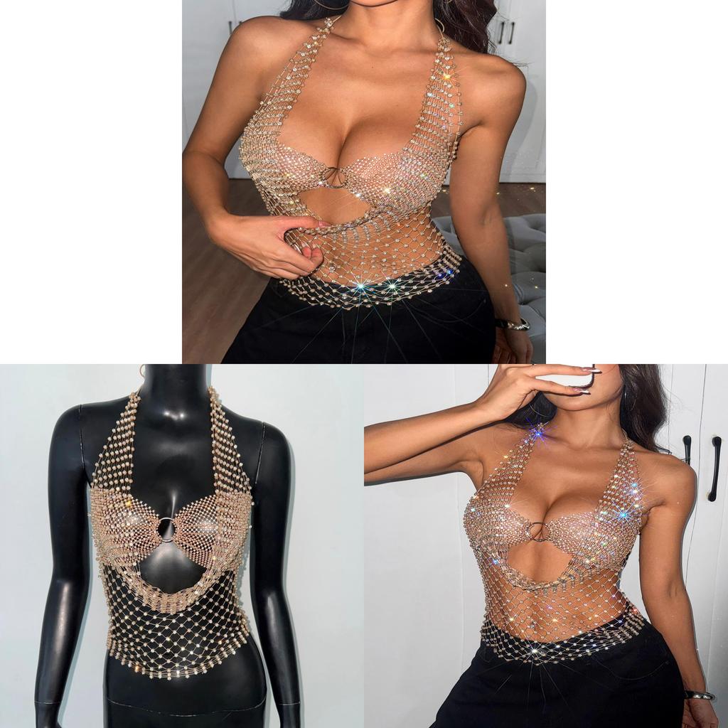 Erotic Sexy Lingerie Set With Mesh And Rhinestones For Nightclub Wear