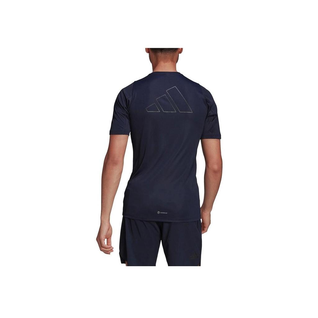 Adidas Solid Logo Short Sleeve T-Shirt Men Tops Navy-Blue HC0408