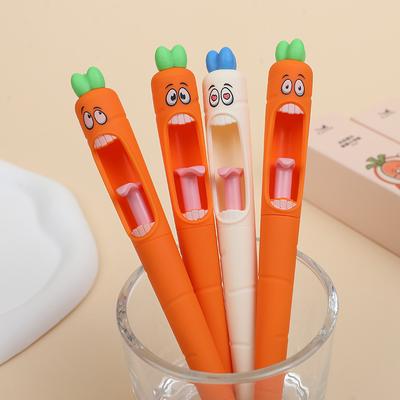 4pcs Cute Carrot Shaped Pens Gel Pen Kids Easter Birthday Party Gift Retractable Tongue Refill Black Ink Pens School Stationery