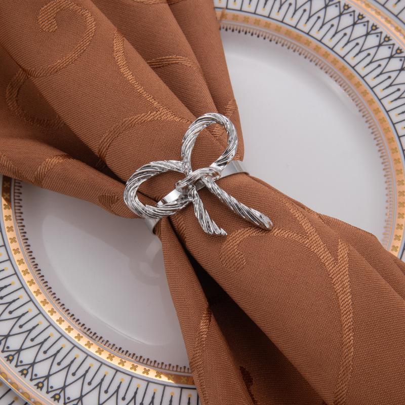 6Pcs Bow Christmas Napkin Rings Vintage Gold Ring Holders for Table Cloth Napkins for Dinner Parties Wedding Banquet Table Decor