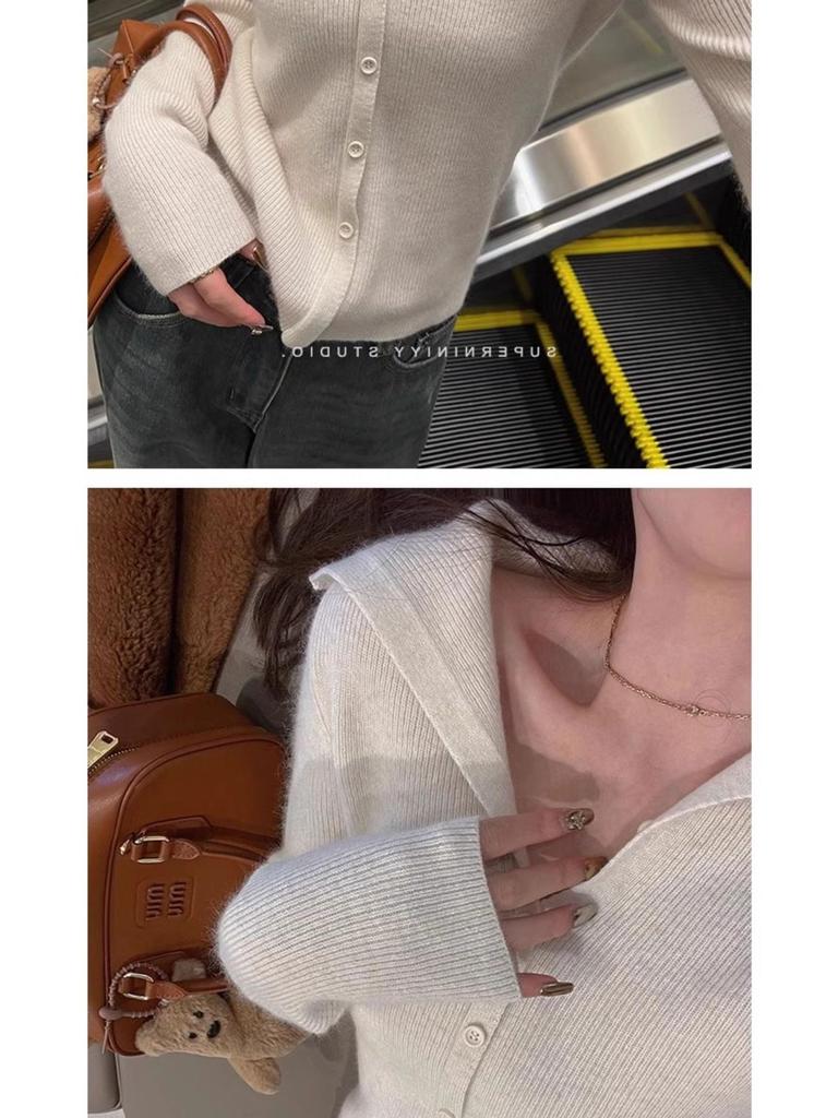Women's French Style Red Knit Cardigan: Short, Long Sleeve, High-End Look for Spring and Autumn