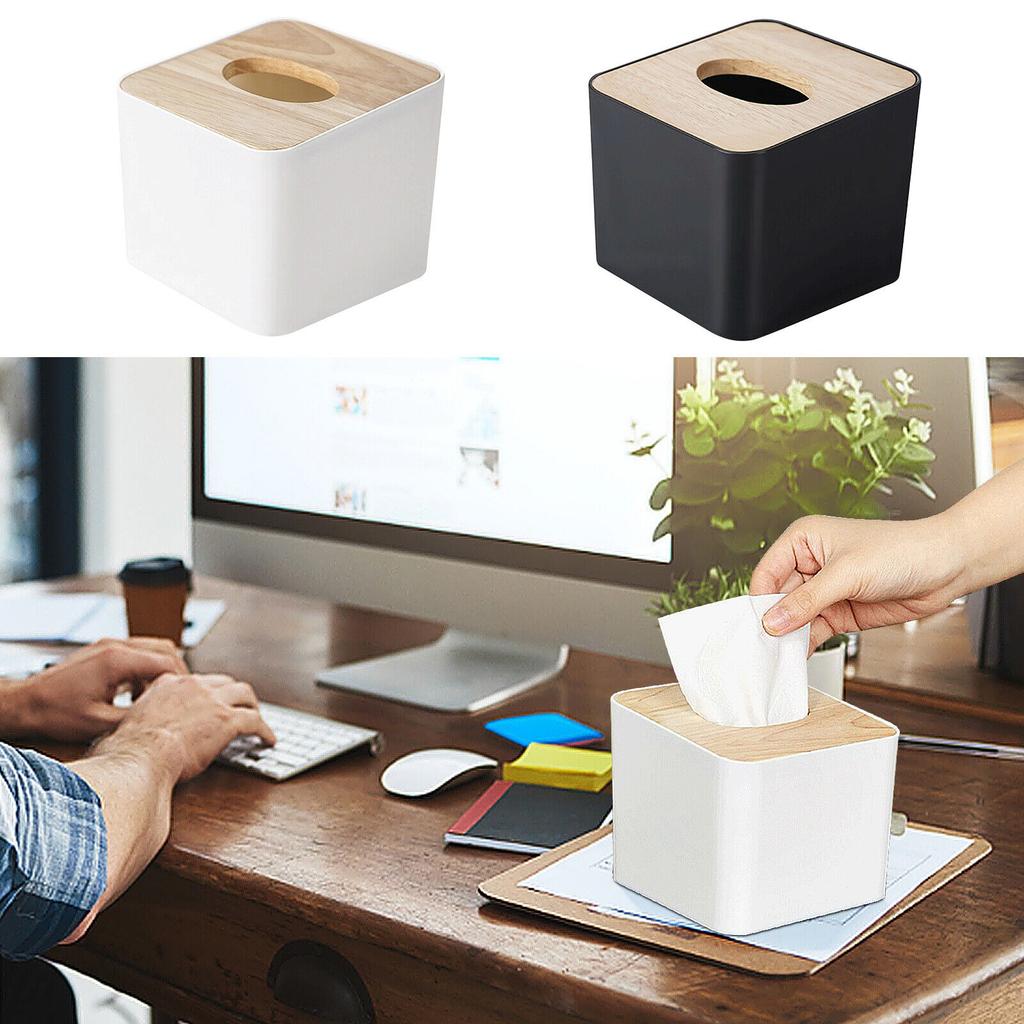 Krycí krabice na ubrousky s bambusovou deskou, obdélníková, plastová, 11 * 11 * 8 cm, krabice s dávkovačem ubrousku do obývacího pokoje, kanceláře, auta, koupelny, malá velká úložná krabice