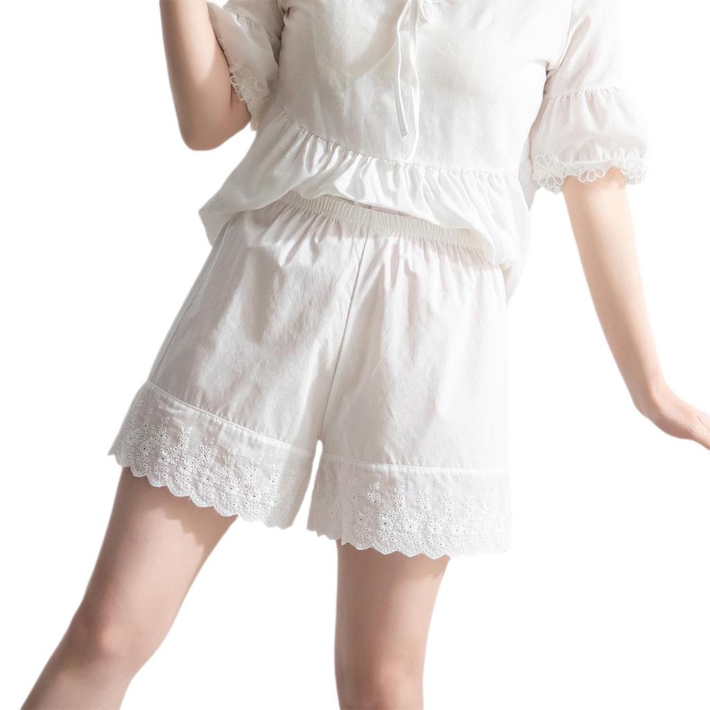 26 Summer Women's Pure Cotton Lace Trim Hanfu Safety Shorts – Anti-Exposure, Loose Fit, Outdoor Wear, White