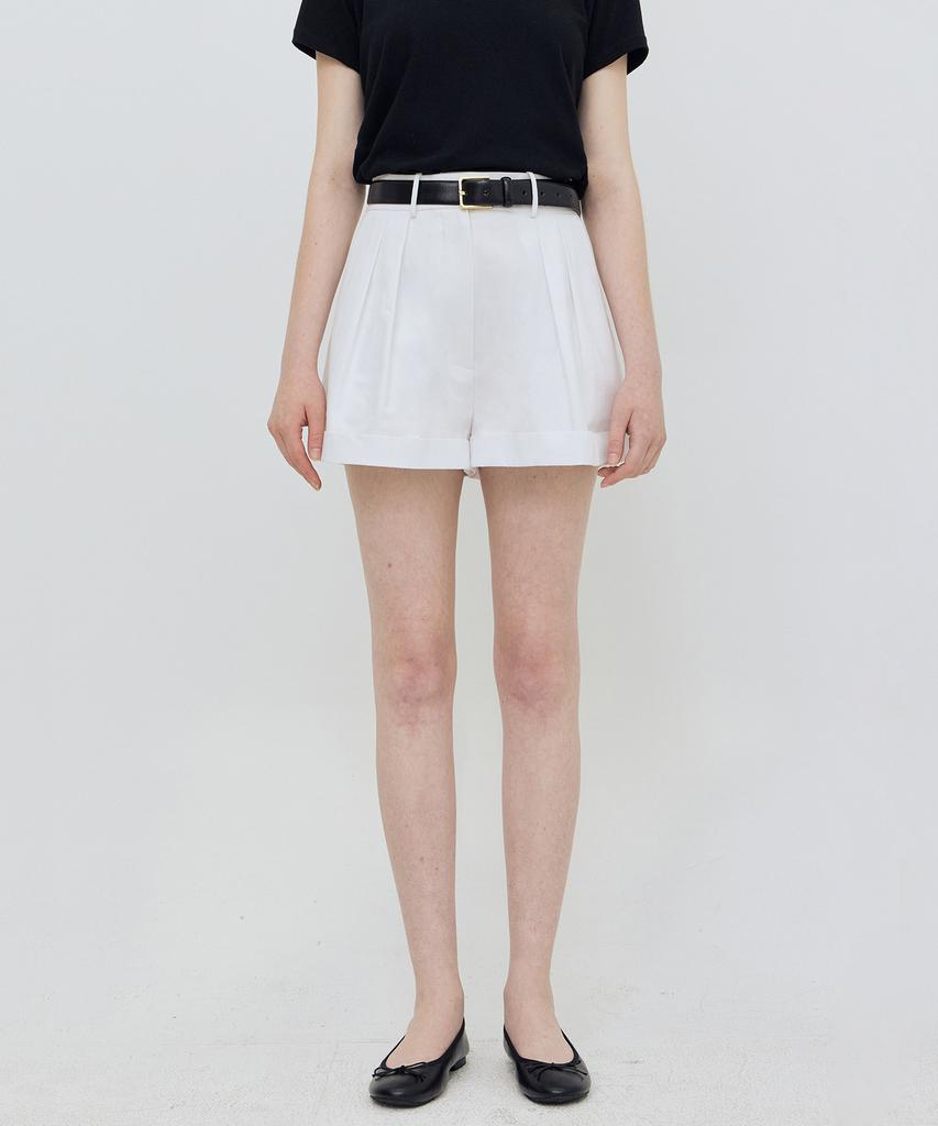 LADY VOLUME Pleated Turn-Up Pants (White)
