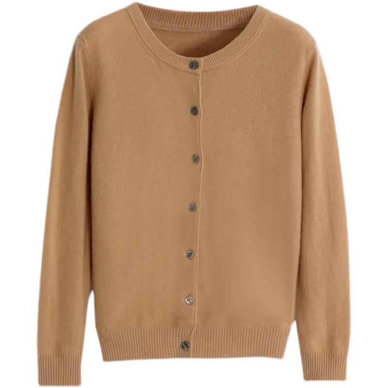 Women's Autumn Thin Round Neck Knitted Cardigan, Simple and Elegant Short Jacket