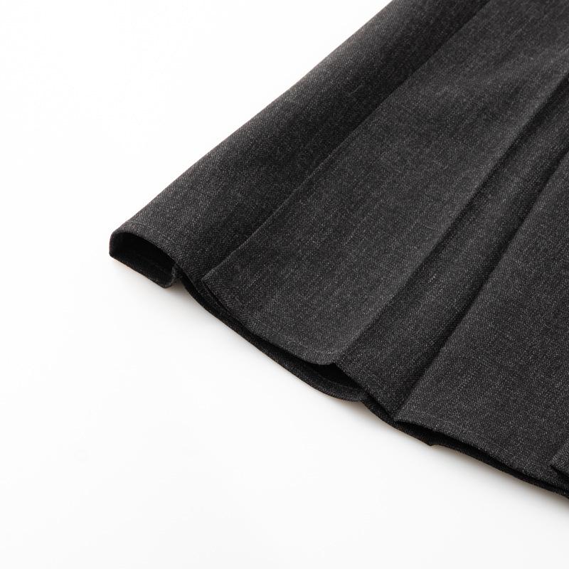 2025 Autumn/Winter High-Waist Black Pleated A-Line Mid-Length Skirt