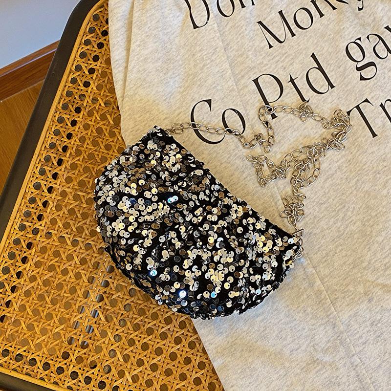 

Блестки мода интернет-знаменитость цепочка маленькая сумка женская плиссированная женская сумка 2025 весна новая универсальная ins сумка-пельмень женская серебряный