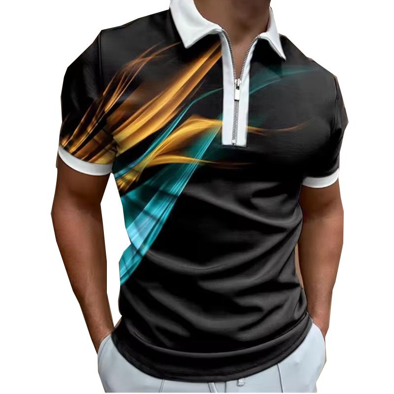 Mode Kleidung Herren Poloshirts Lässig Umlegekragen Reißverschluss Golfbekleidung Print Kurzarm T-Shirt Herren Polos Oberteile