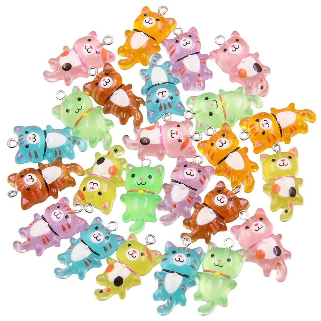7-Color 15x29mm Translucent Luminous Cat Charms Keychain Accessories