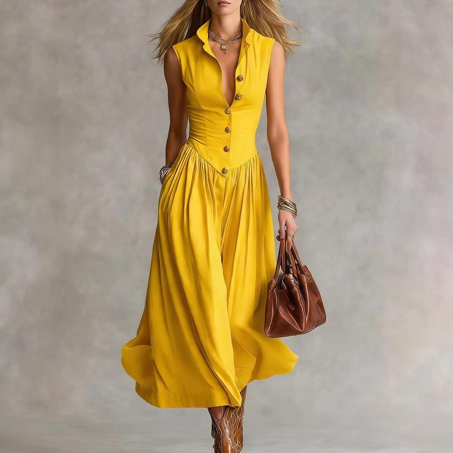 Spring New French Style Elegant Goddess Style Slim Fit Stand Collar Long Sleeve Sleeveless Dress Women's Clothing