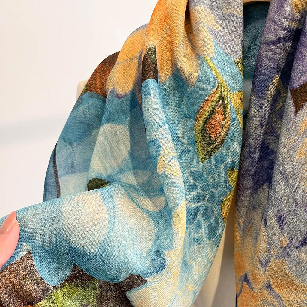 Oil Painting Pattern Square Scarf Women Wraps Shawls Spring Autumn Warm Neck Scarves Soft Foulard Bandana Female Headscarf Gift