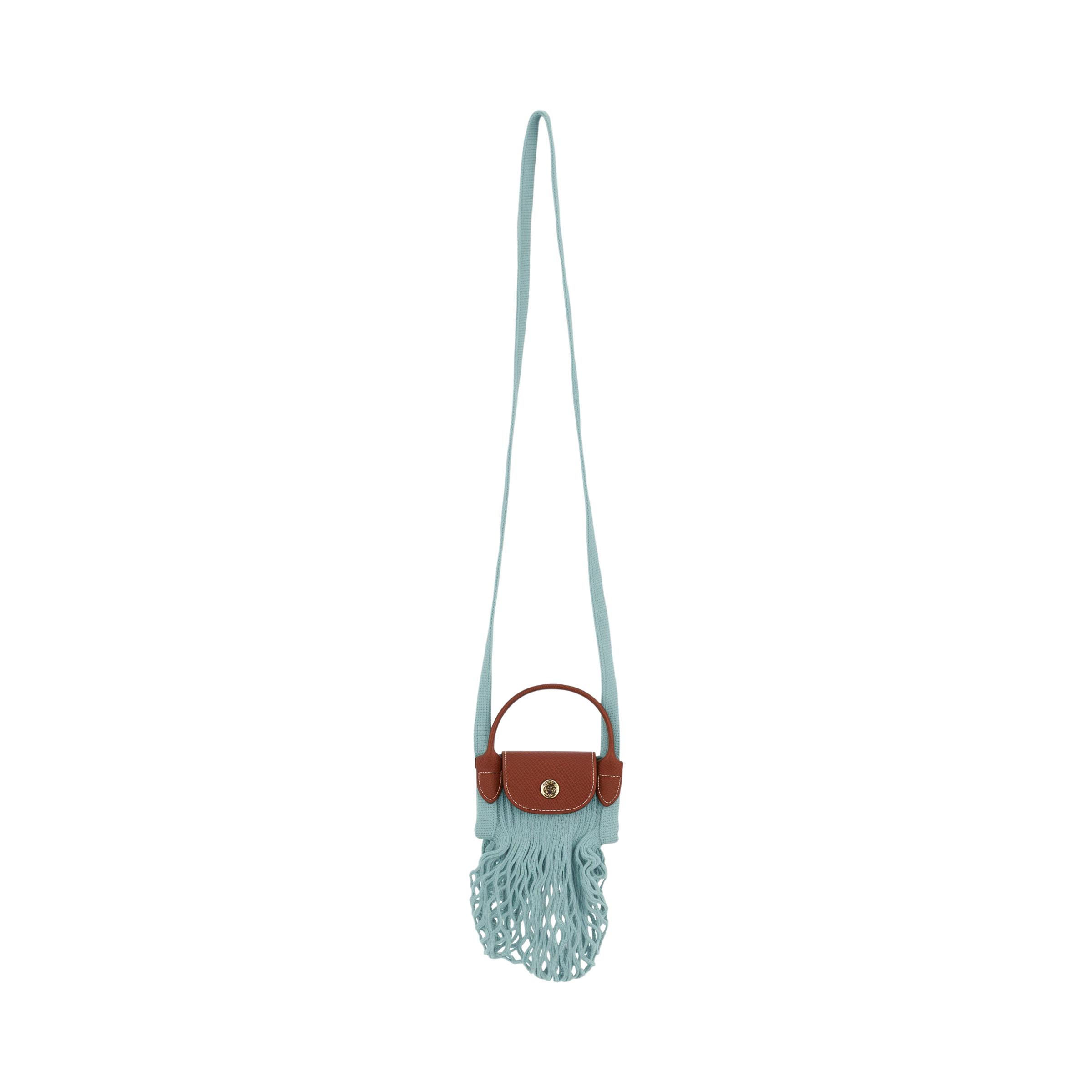 

Longchamp Le Pliage Filet 17 Hollow Button Closure Cotton And Leather Trim Mini Tote Shoulder Crossbody Bag Women bags Lagoon-Blue 10139HVHP65 Lagoon Blue