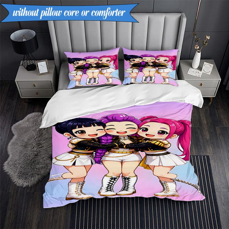 3PCS Kpop Demon Hunter Starlight Adventure Bedding Set 2D Printing (Includes 1 Duvet Cover + 2 Pillowcases Coreless), Bedroom decor,Fan gift