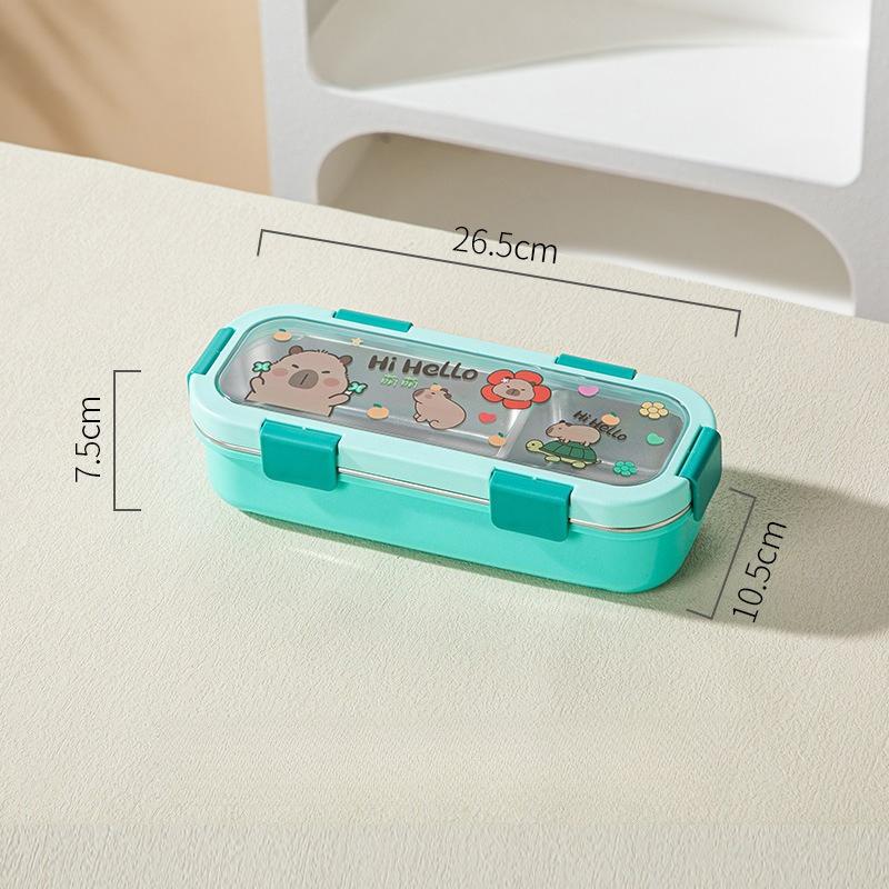 Cartoon Lunch Box Safe Rectangle Shape 304 Stainless Steel Office Workers Compartment Rectangle Container Food Preservation
