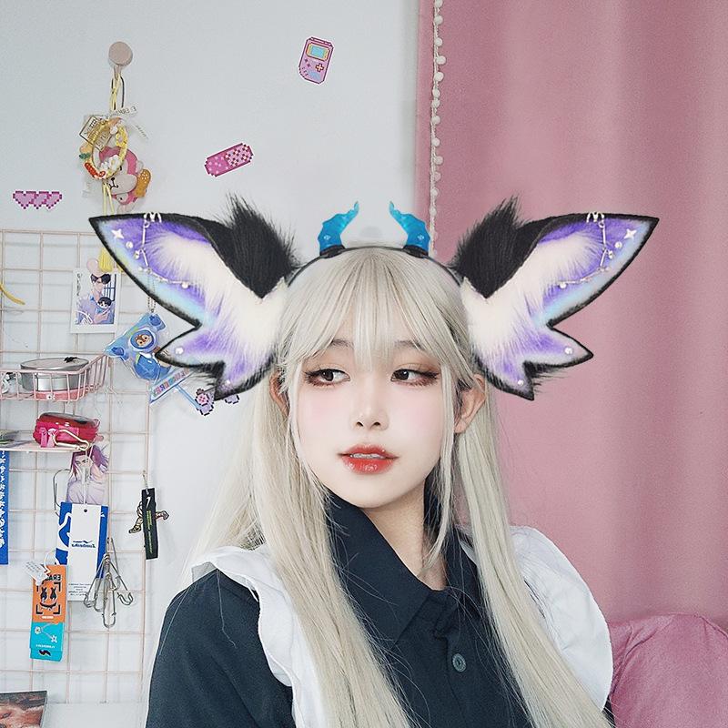 Halloween Demon Elf Beast Ear Headdress Cosplay Gothic Cute Butterfly Wings Hair Hoop Fluffy Lolita Anime Elf Ears Accessories