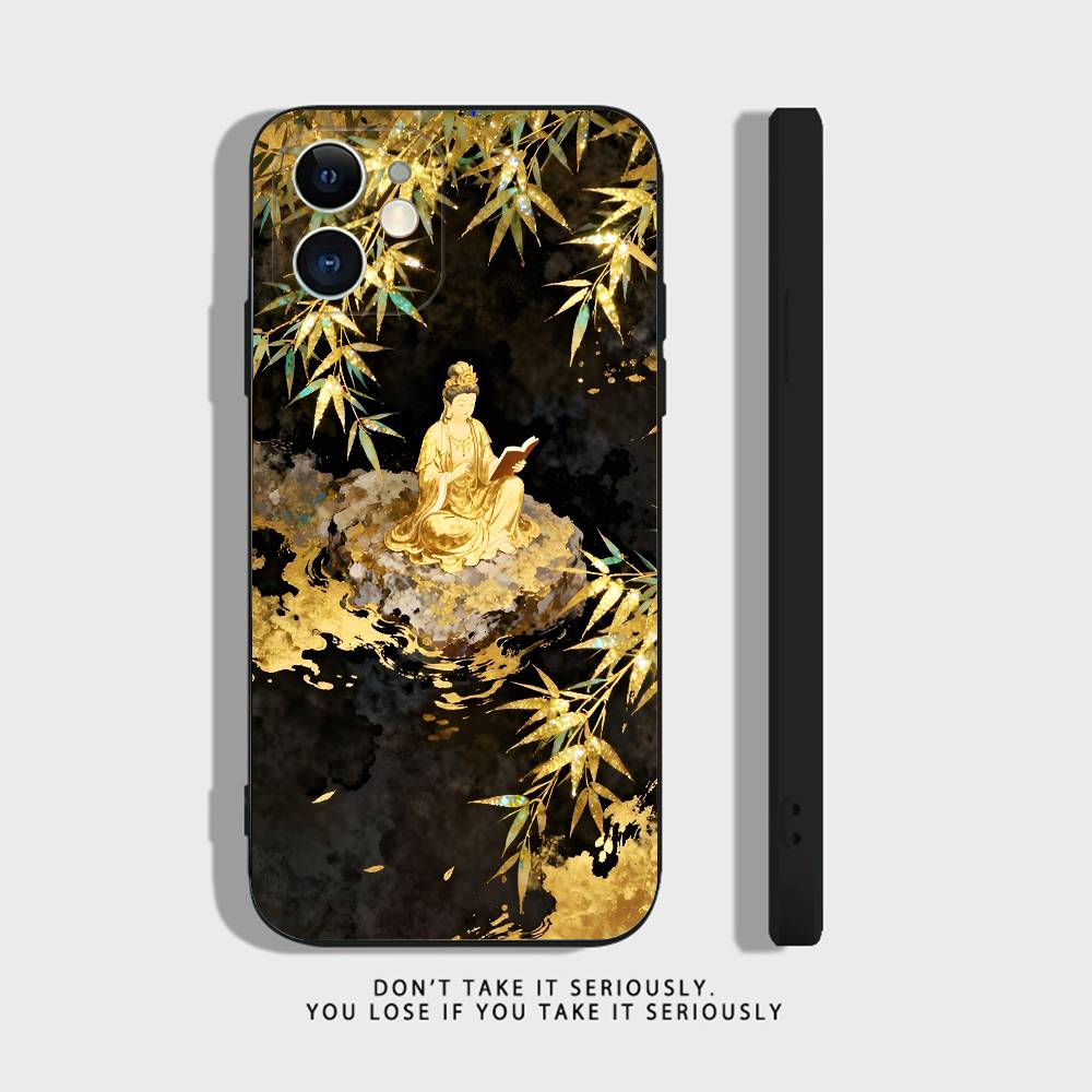

Chinese Buddhist Traditional Guanyin Phone Case For iPhone 17,16,15,14,13,12,11,X,XR,XS,Plus,Mini,Pro,Max black Shockproof Cover iPhone12mini