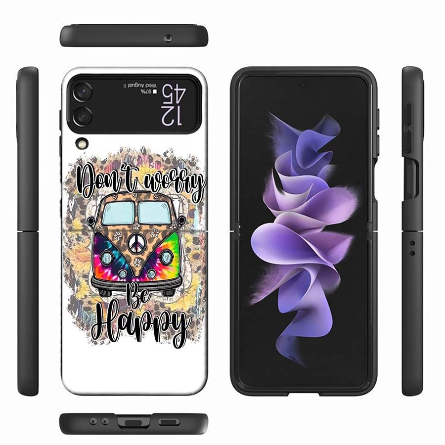 Hippie Peace Bus and Sunflower Phone Case For Samsung Z Flip 6 7 5G Z Flip 5 Galaxy Z Flip 3 4 5G ZFlip Shockproof Hard Cover TP