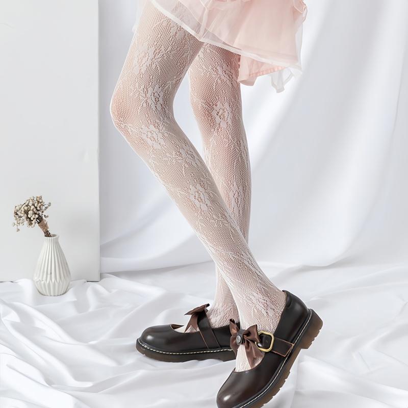 Doiaeskv Hollow Lace Mesh Stockings With Bottom Lolitapantyhose Lolita Retro Floral Vine White Black Fishnet Stockings For Women