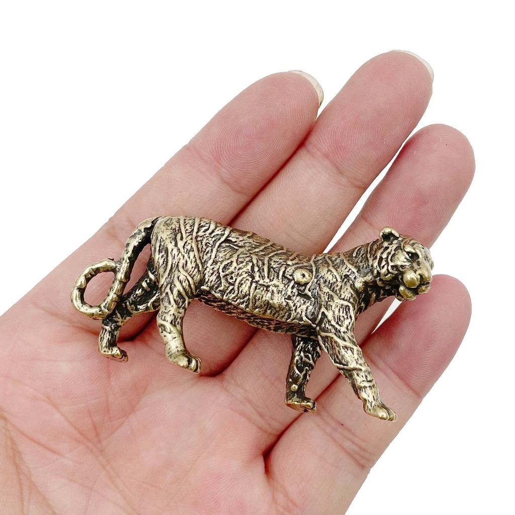Copper Figure Tea Pet Tiger Ornaments Pure Copper Animal Tiger Models Keychains Pendants Charms Desk Decorations