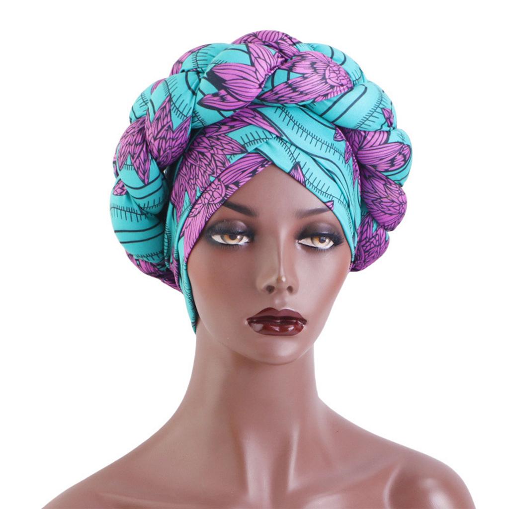 African Braided Headwrap High Skull Turban Cap Flower Printed Hijab Head Scarf for Music Festival Theme Event Oversized