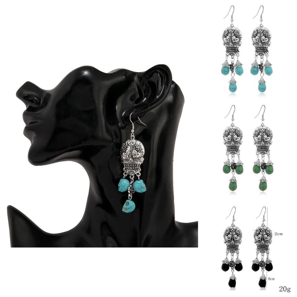 Punk Skull Pendant Earrings In Alloy With Water Drop Design For Gothic Fashion
