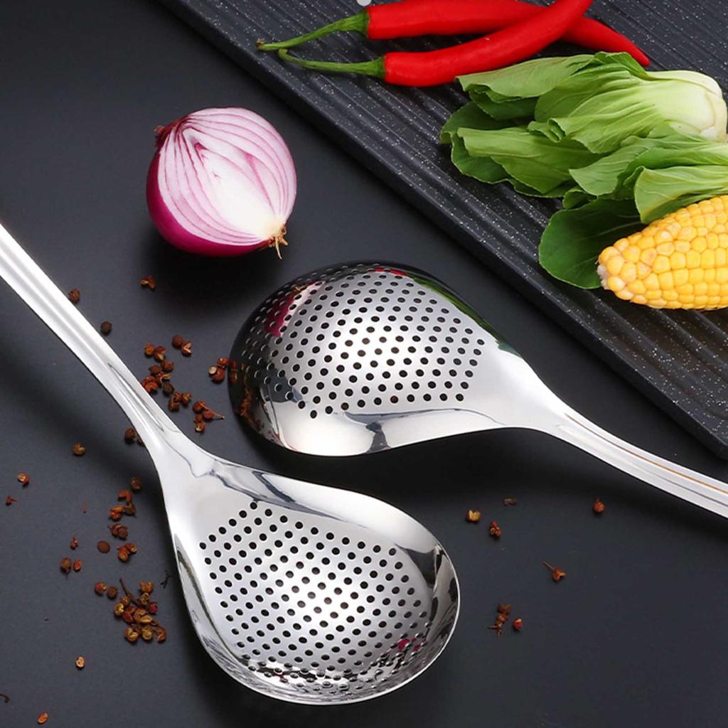 Kitchen Stainless Steel Strainer Spoon Household Skimmer Scoop Serving Perforated Strainer Spoon Colander Kitchen Accessory
