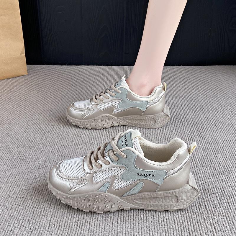 

Niche outer wear platform sneakers women s 2025 summer thin mesh breathable women s fashion casual versatile Forrest Gump shoes 40 серебряный
