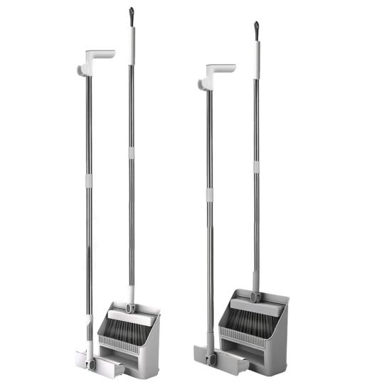 3-in-1 Broom Dustpan Set with Built-in Comb Teeth Long Handle Adjustable Extension Poles Retractable Floor Brush