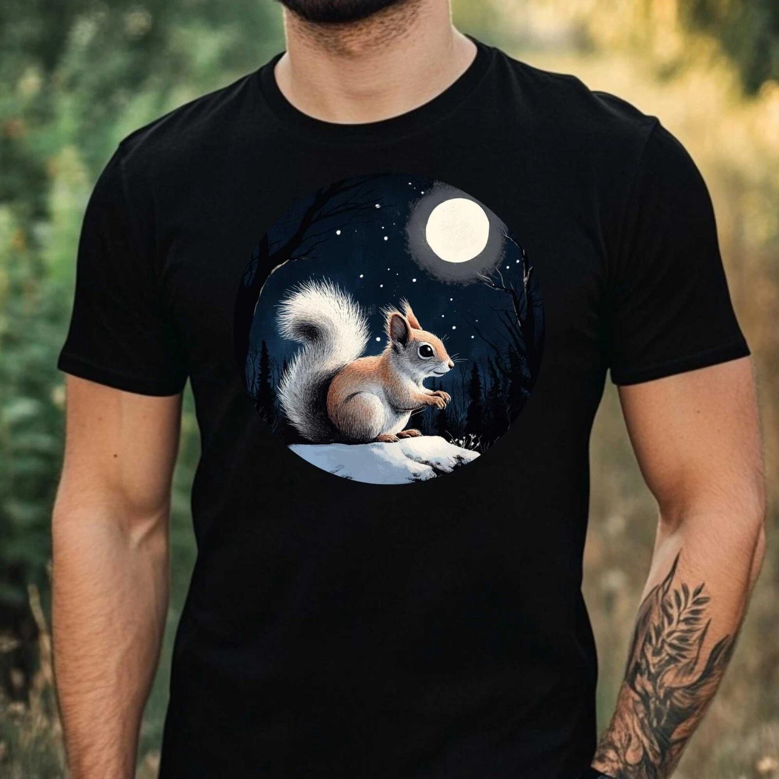 T-Shirt Herren Eichhörnchen im Mondlicht Motiv Baumwolle Größe XS bis 5XL XL