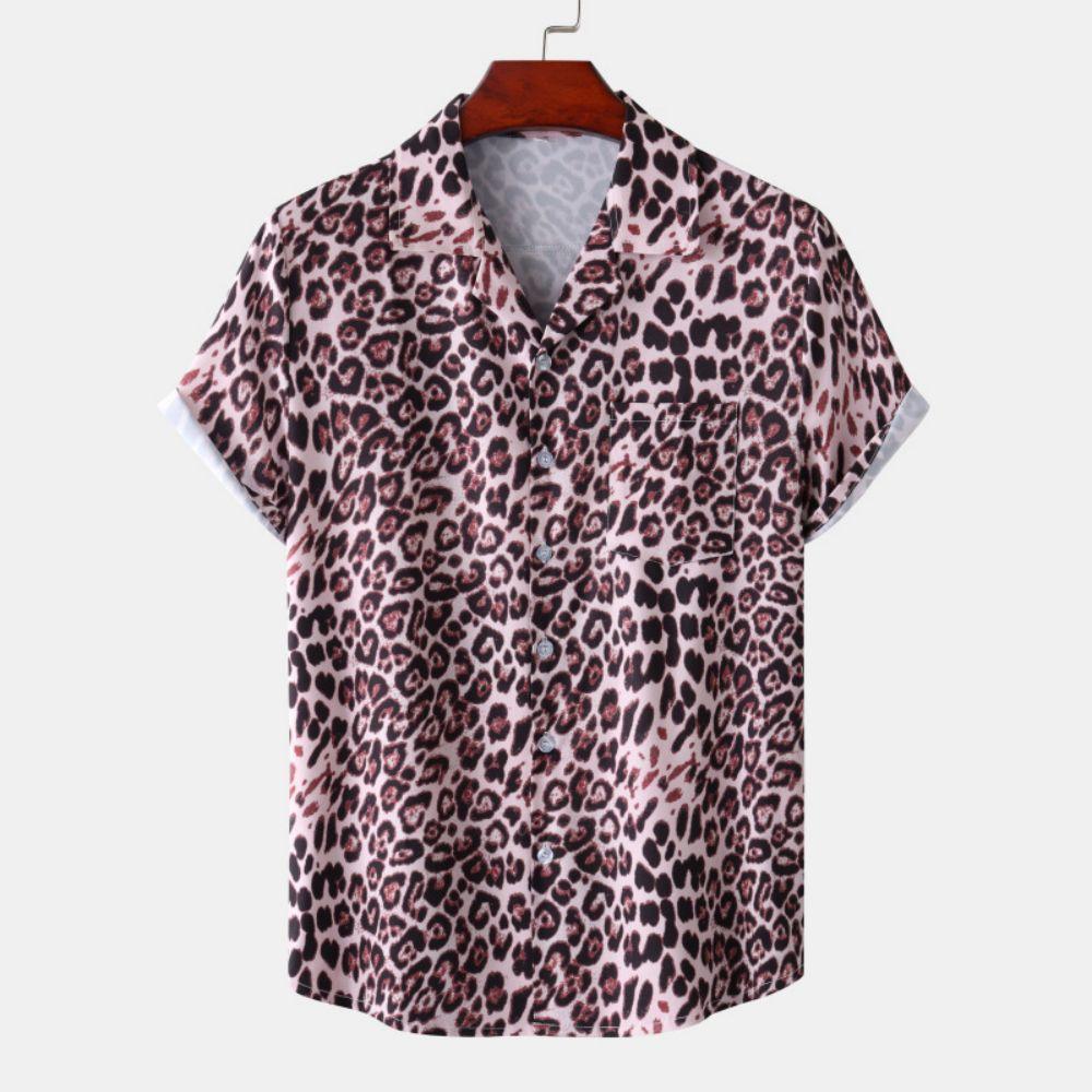 Fashion Leopard Men s Short Sleeve Shirt Oversize Loose Fit Stylish Shirt for Men Lapel Trend Casual Button Up Men s Clothing S
