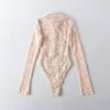 European Fashion Crochet Lace Lapel Bodysuit