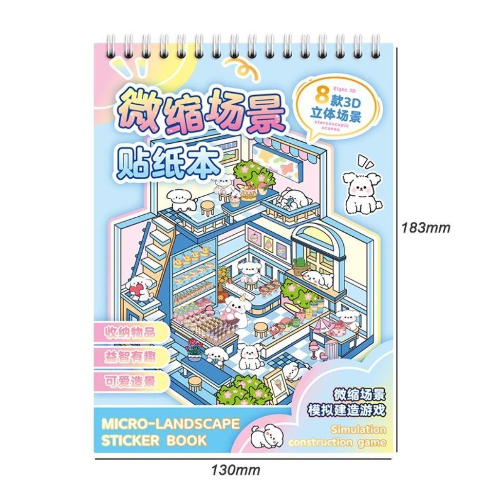 New Cartoon 3D Landscape Sticker Book Diy Pet Sticker Cabin Scene Miniature House Cabin Scene Pocket Sticker For Kids