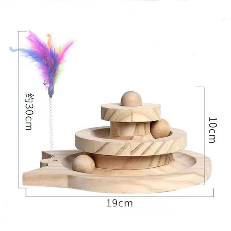 Wooden 2/3 Levels Pet Cat Toy Tower Tracks Disc Cat Intelligence Amusement Triple Play Disc Cat Toys Ball Training Toys