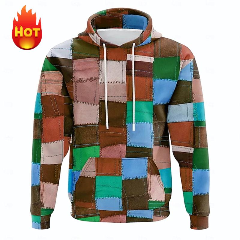 

Y2K Men s Hoodie 3d Simulation Stitching Plaid Print Hooded Sweatshirts Pop Men Clothing Oversized Street New Designer Pullovers 6XL