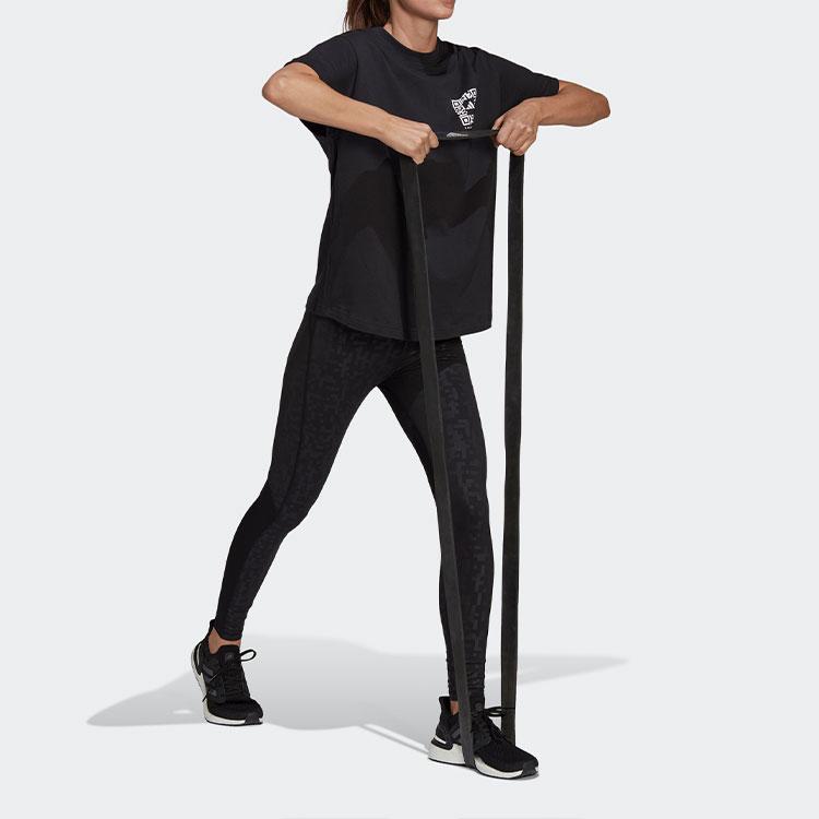adidas T-shirt Sportiva Girocollo Manica Corta Donna con Fantasia QR Code Collaborazione X Karlie Kloss Top Neri HB1438