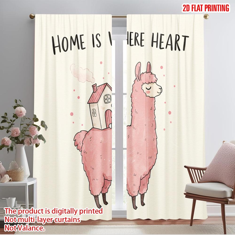 

2pcs 2D flat printing Drapes Cute Llama Home Heart Polyester Without Electricity Festive Holiday Use for Outdoor Holiday 52.50×116.00 CM 2pcs