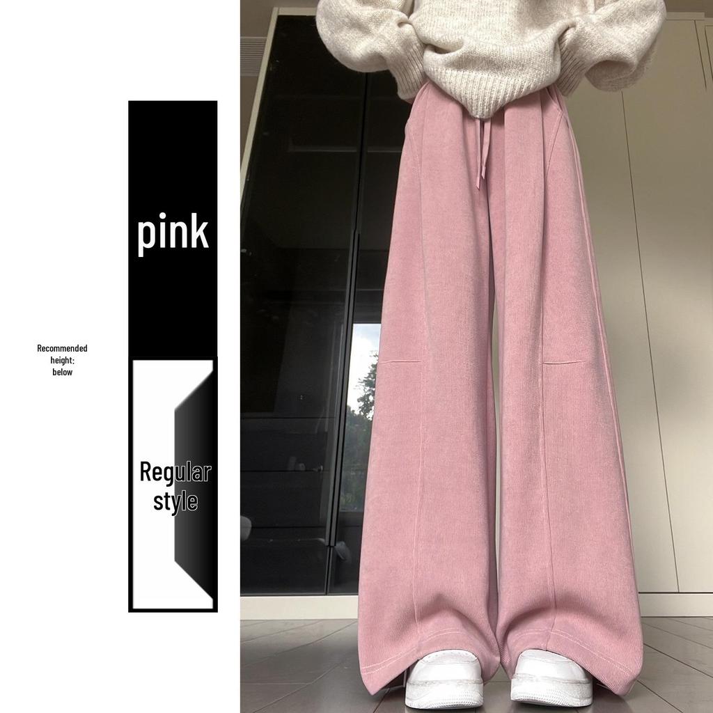 Women's High-Waisted Gray Corduroy Wide-Leg Pants - Autumn/Winter Plus Velvet Thickened Long-Leg Sports Sweatpants