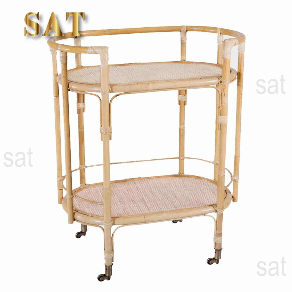 #d forVintage Antique Rattan Rolling Bar Cart on Wheel, Serving Cart Trolley Mobile snack cart for parties*