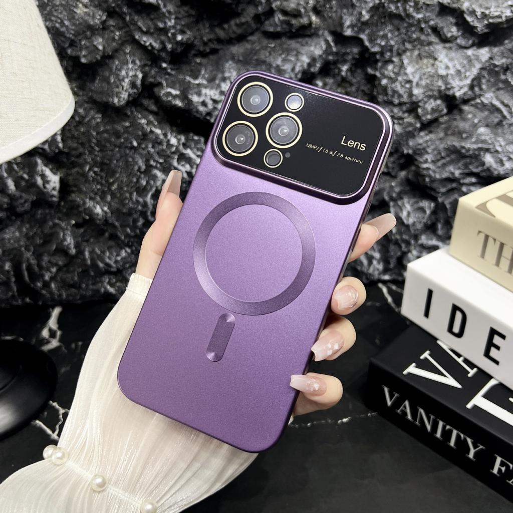 Applicable To IPhone 15 Fine Hole Metal Paint Large Window Apple 14 Magnetic Suction Magsa Fuel Injection TPU Drop Protection Case