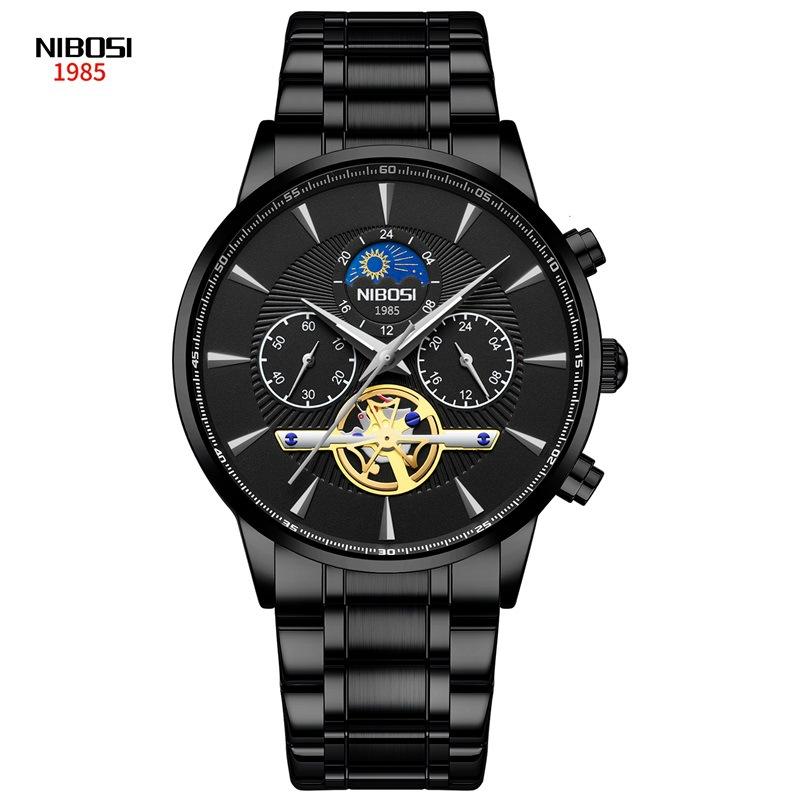 Business Quartz Watch Stainless Steel Belt Sun Moon Star Men'S Moon Phase Watch