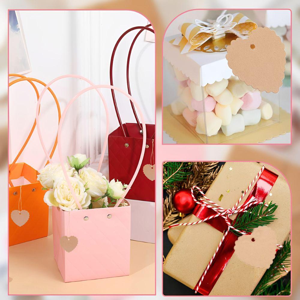 200pcs Paper Brown Heart Label & Beige Polyester Lanyard DIY Jewelry Clothing Size Price Display Gift Packaging Tag YMY